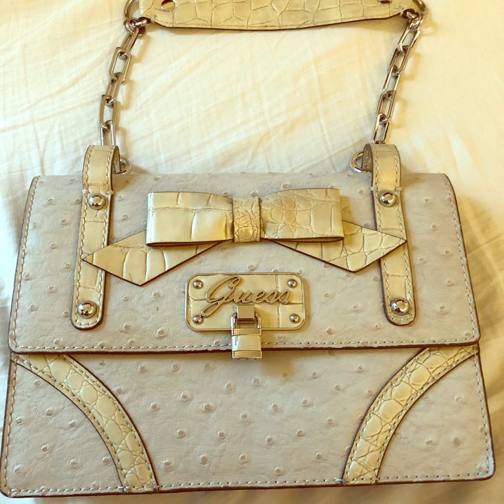 GUESS handbag faux ostrich leather.